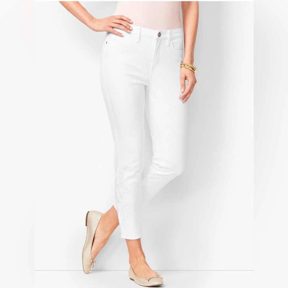 Talbots women’s size 8/29 signature crop denim pants with double button waste